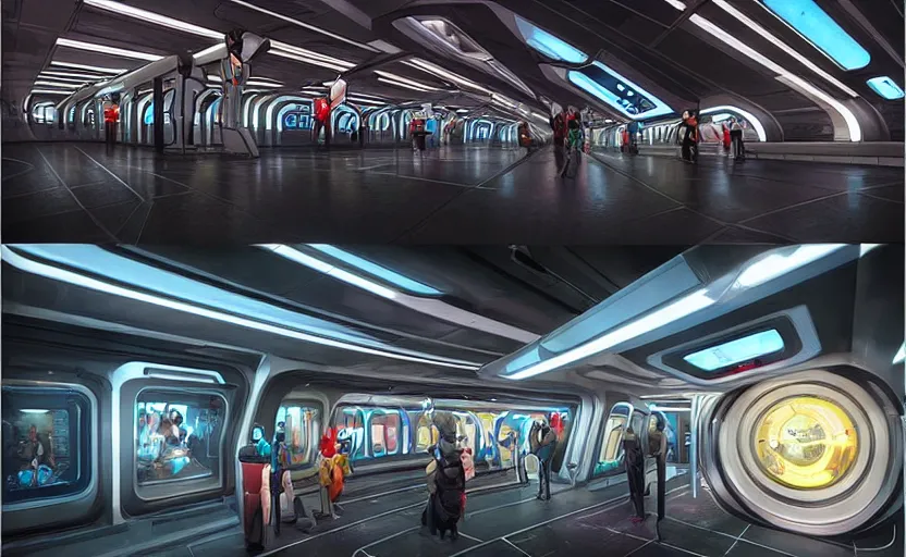 Image similar to Futuristic cyber subway station , Pixar style by Tristan Eaton_Stanley Artgerm and Tom Bagshaw