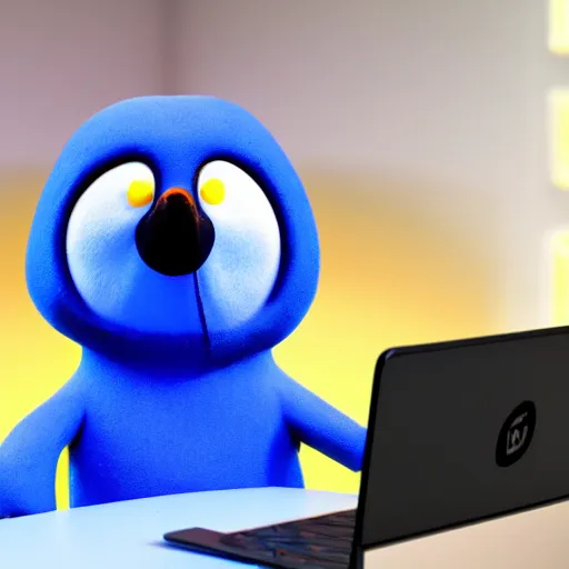 Prompt: pingu sitting behind a computer, bbc,, art, epic lighting, clay, claymation