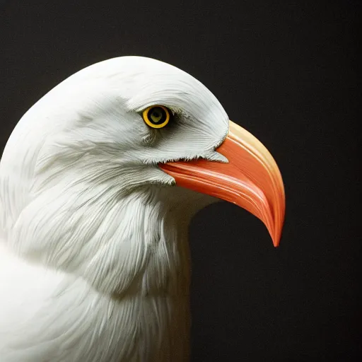 Image similar to stylized bust sculpture of a white crow, beautiful studio lighting 35mm F/1.2