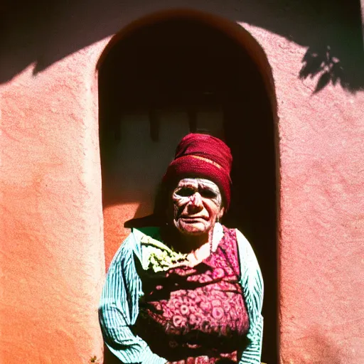 Image similar to photo, tlaquepaque, old woman, portrait, kodak ektachrome 1 2 0,