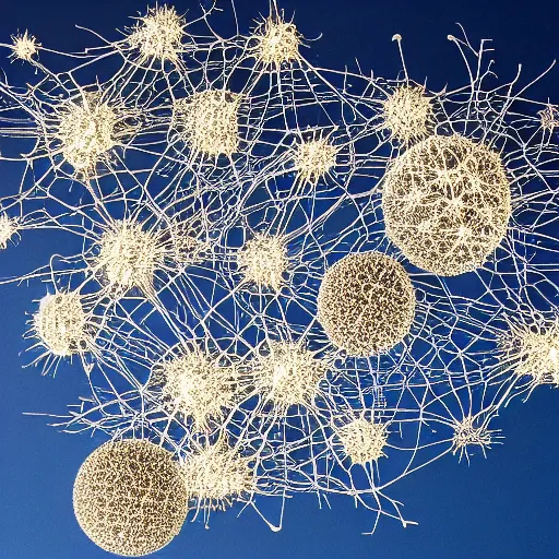 Image similar to metallic dendritic spheres connected with dendritic neurons