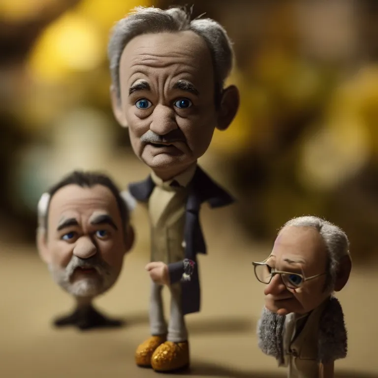 Image similar to a cinematic film still of a claymation stop motion film starring bill murray, portrait, shallow depth of field, 8 0 mm, f 1. 8