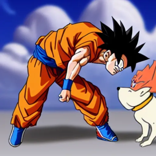 Image similar to figure of goku crying with a dog