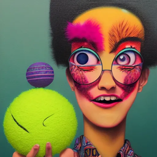 Image similar to Lofi vaporwave portrait tennis ball monster,chalk, Pixar style, Tristan Eaton, Stanley Artgerm, Tom Bagshaw, Basil Gogos