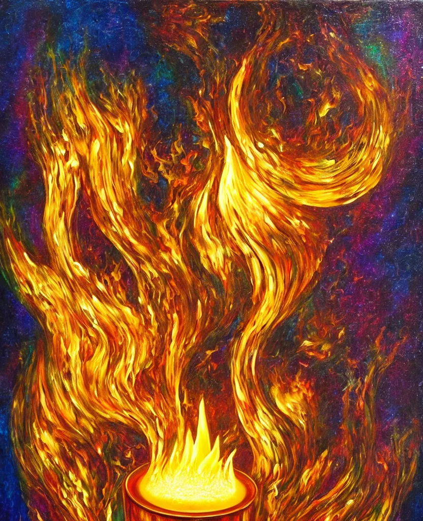 Prompt: a human candle molten golden wax and iridescent flame, solar mythos, award winning oil painting