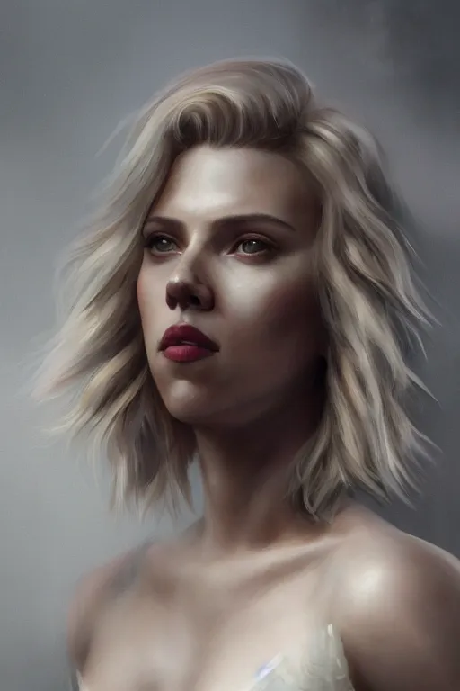 Prompt: a fancy portrait of Scarlett Johansson with scars on her back by Greg Rutkowski, Sung Choi, Mitchell Mohrhauser, Maciej Kuciara, Johnson Ting, Maxim Verehin, Peter Konig, final fantasy , mythical, 8k photorealistic, cinematic lighting, HD, high details, atmospheric,