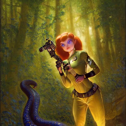 Image similar to a female snake in starfleet uniform at night in a dark forest. zootopia fursona furaffinity furry art detailed face painting by gaston bussiere craig mullins jc leyendecker gustav klimt artgerm greg rutkowski furry