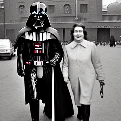 Image similar to vintage photo of darth vader visiting soviet union