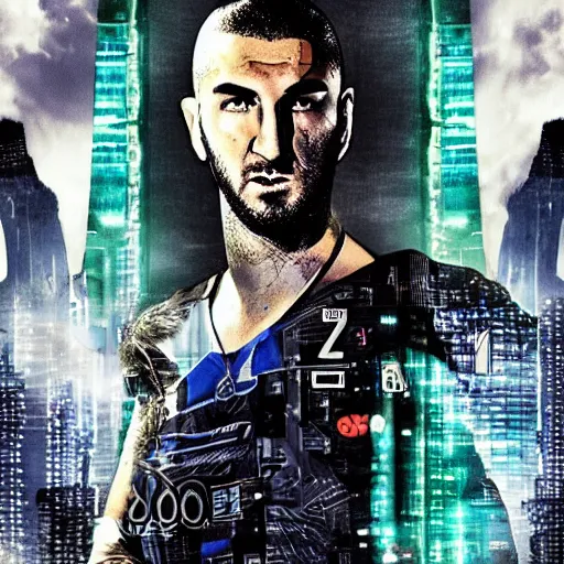 Prompt: benzema with cyberpunk style