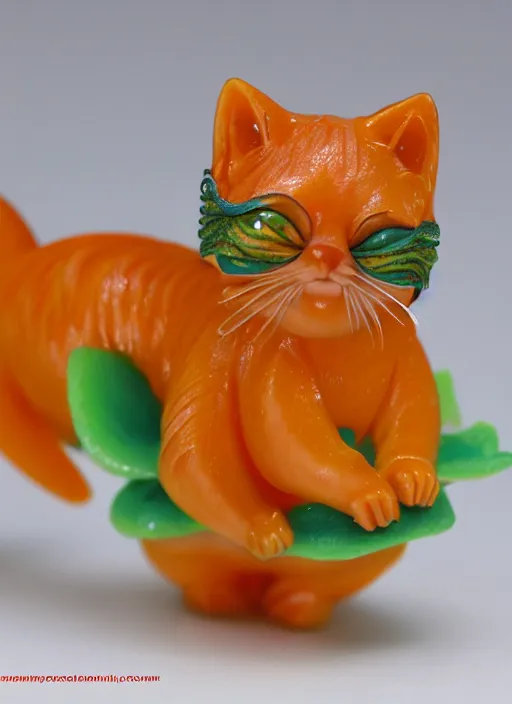 Prompt: 80mm resin detailed miniature of beautiful mango-cat, Product Introduction Photos, 4K, Full body