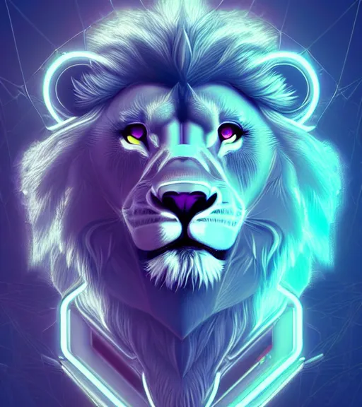 Prompt: aesthetic portrait commission of a of a male fully furry anthro lion, solid cube of light, hard edges, product render retro - futuristic poster scifi, lasers and neon circuits, intricate, elegant, highly detailed, digital painting, artstation, concept art, smooth, sharp focus, illustration, dreamlike, art by artgerm