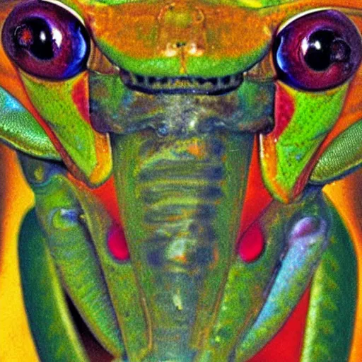 Image similar to detailed close up portrait of an exotic colorful praying mantis face by gustav klimt