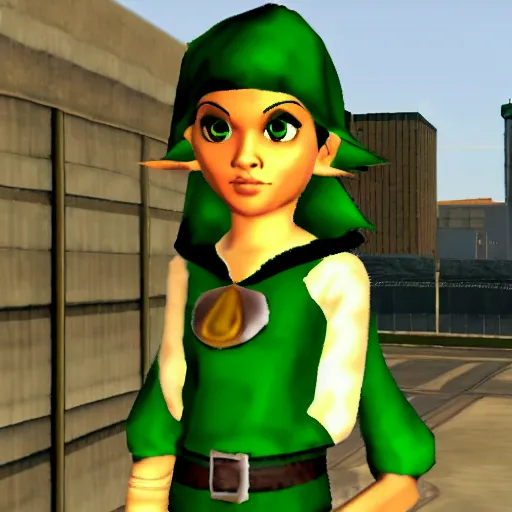 Prompt: saria from ocarina of time in gta 4 loading screen