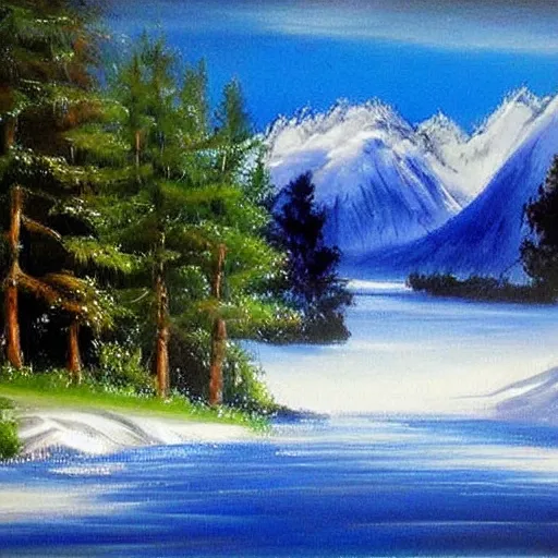 Prompt: beautiful landscape by bob ross