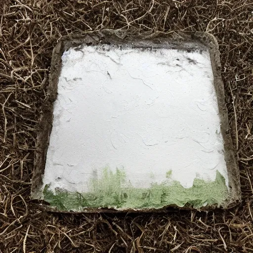 Prompt: oil on styrofoam crust - painting with melt of a small white country church in a corn field ( very sinister and sweet )