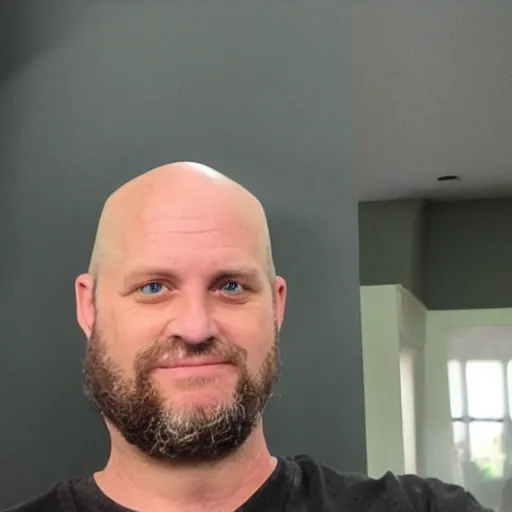 Prompt: a real photograph of Ethan Van Sciver with a pointed nose, bald head and grey beard