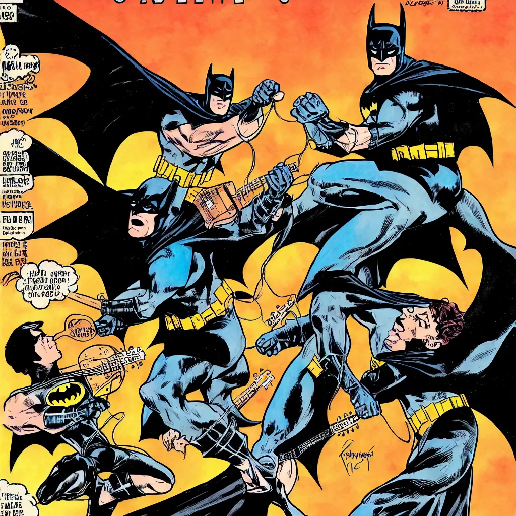 Prompt: batman playing guitar, comic book