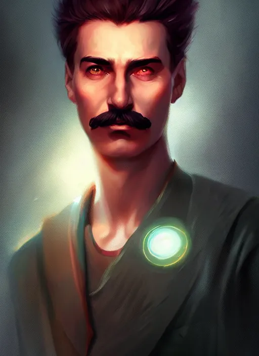 Image similar to « a portrait o cyberpunk joseph stalin, glowing eyes, a digital painting by charlie bowater, featured on cgsociety, fantasy art, behance hd, wiccan, artstation hd »