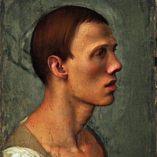 Image similar to A 14th century italian renaissance oil painting of Jerma985, portrait of Jerma985, grainy, realistic, very realistic, hyperrealistic, highly detailed, very detailed, extremely detailed, very neat, very epic, very cool, detailed, trending on artstation