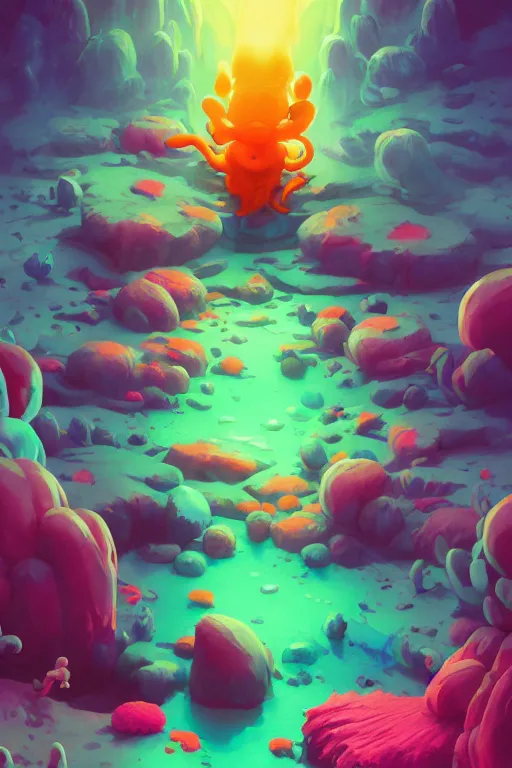 Image similar to smurf ghost creature animal sushi cristal very big eye roots cactus elemental flush of force nature micro world fluo fishscale, behance hd by jesper ejsing, by rhads, makoto shinkai and lois van baarle, ilya kuvshinov, rossdraws radiating a glowing aura global illumination ray tracing hdr