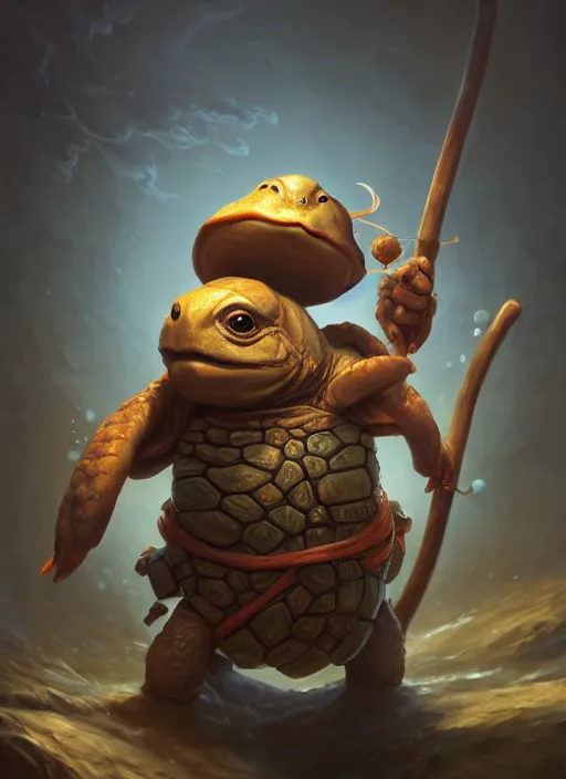 Prompt: cute wise sage anthropomorphic turtle holding a staff, subsurface scattering, by jesper ejsing, justin gerard, tomasz alen kopera, cgsociety and fenghua zhong, highly detailed, rim light, cinematic lighting, illustration, art, octane render, very coherent, cinematic, hyper realism, high detail, octane render, 8 k