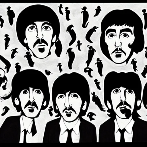 Prompt: the beatles drawn by tim burton