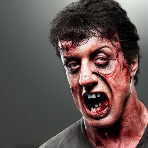Prompt: zombie sylvester stallone