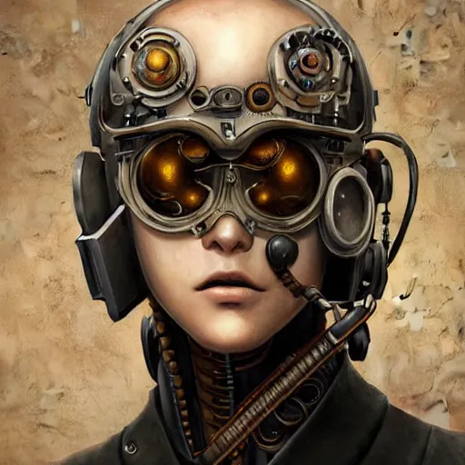 Image similar to portrait painting of a steampunk cyborg criminal, transhumanism, ultra realistic, concept art, studio ghibli, intricate details, eerie highly detailed