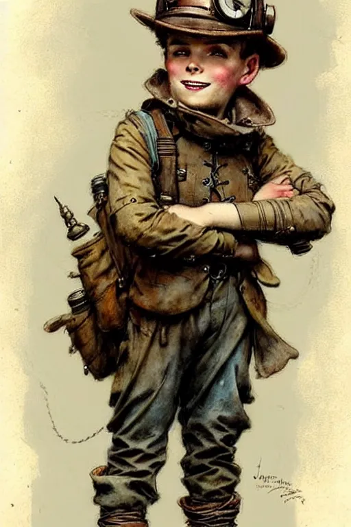 Image similar to (((((1950s steampunk adventurer boy inventer explorer . muted colors.))))) by Jean-Baptiste Monge !!!!!!!!!!!!!!!!!!!!!!!!!!!