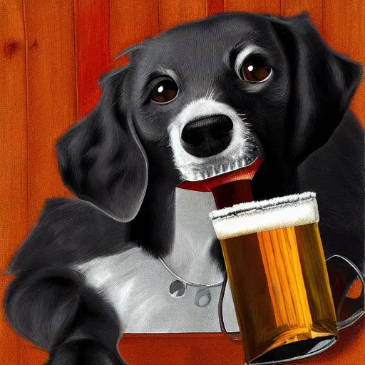 Prompt: digital art of a dog drinking beer