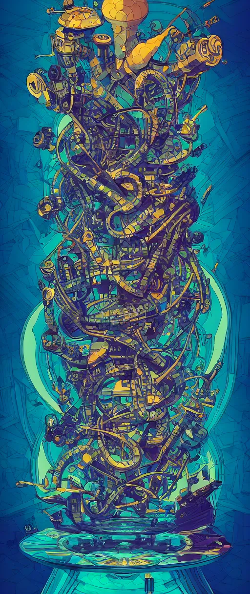 Image similar to egregious twisted turn of fate abstraction, centered award winning ink pen illustration, isometric abstract illustration by dan mumford, edited by craola, technical drawing by beeple and tooth wu, tiny details by artgerm and watercolor girl, symmetrically isometrically centered