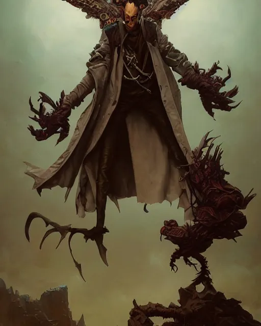 Image similar to beautiful fantasy character portrait, vulture, wearing oversized black trench coat, ultra realistic, wide angle, dramatic lighting, vultures, cyberpunk artifacts, highly detailed by peter mohrbacher, hajime sorayama, wayne barlowe, boris vallejo, aaron horkey, gaston bussiere, craig mullins