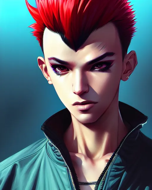 Image similar to portrait of a male punk, street clothes, cyberpunk 2 0 7 7, face like ester exposito, blonde shinkai makoto studio ghibli studio key hideaki anno sakimichan stanley artgerm lau rossdraws james jean marc simonetti elegant highly detailed digital painting artstation pixiv