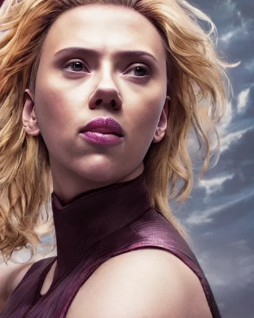 Prompt: Photoshoot of Scarlett Johansson as Thanos