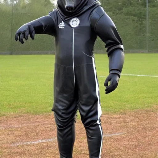 Image similar to full body a humanoid german shepherd beast - man, wearing soccer suit.