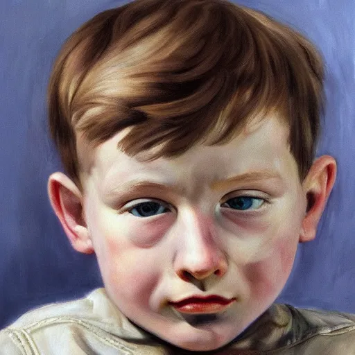 Image similar to high quality high detail painting by lucian freud, hd, little boy portrait, photorealistic lighting