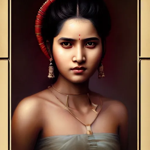 Image similar to beautiful young bihu queen ; portrait by artgerm and tom bagshaw ; trending on artstation ; award winning, cinematic natural dramatic lighting, studio photography by annie leibovitz