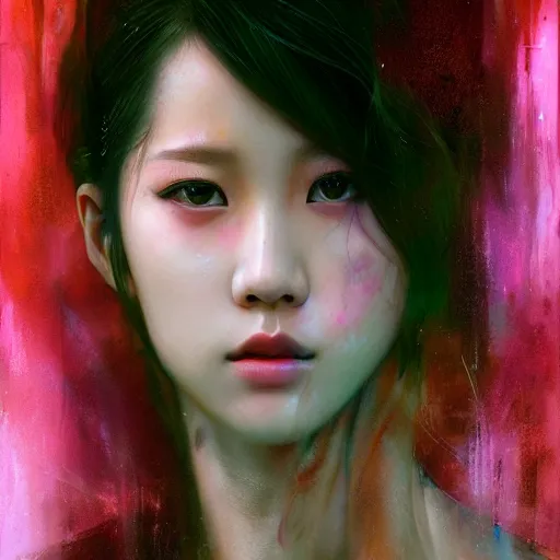 Image similar to jisoo of blackpink, snake, hyperrealistic portrait, bladerunner street, by karol bak and agnes cecile, album cover, fantasy art, photo realistic, dynamic lighting, artstation, poster, volumetric lighting, very detailed face, 8 k, award winning