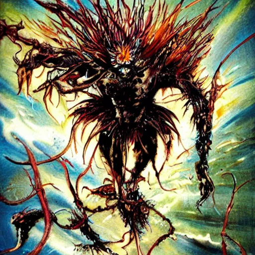 Image similar to an itch elemental, whirling energy made of itches ( dramatic, cinematic, by simon bisley )