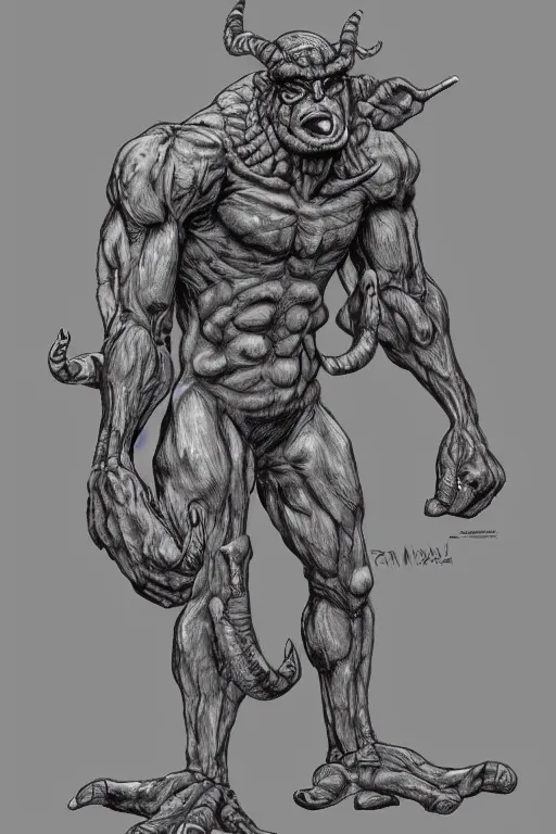 Image similar to humanoid hunched figure troll with 1 horn, ogre, ape, highly detailed, digital art, sharp focus, trending on art station, kentaro miura manga art style