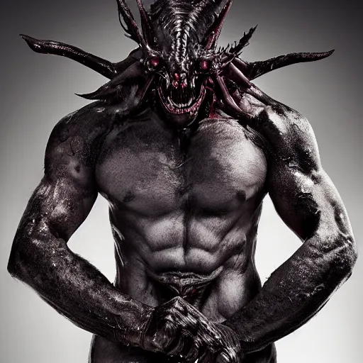 Prompt: a demon inspired by dark matter created by the make up artist hungry, photographed by andrew thomas huang, cinematic, expensive visual effects