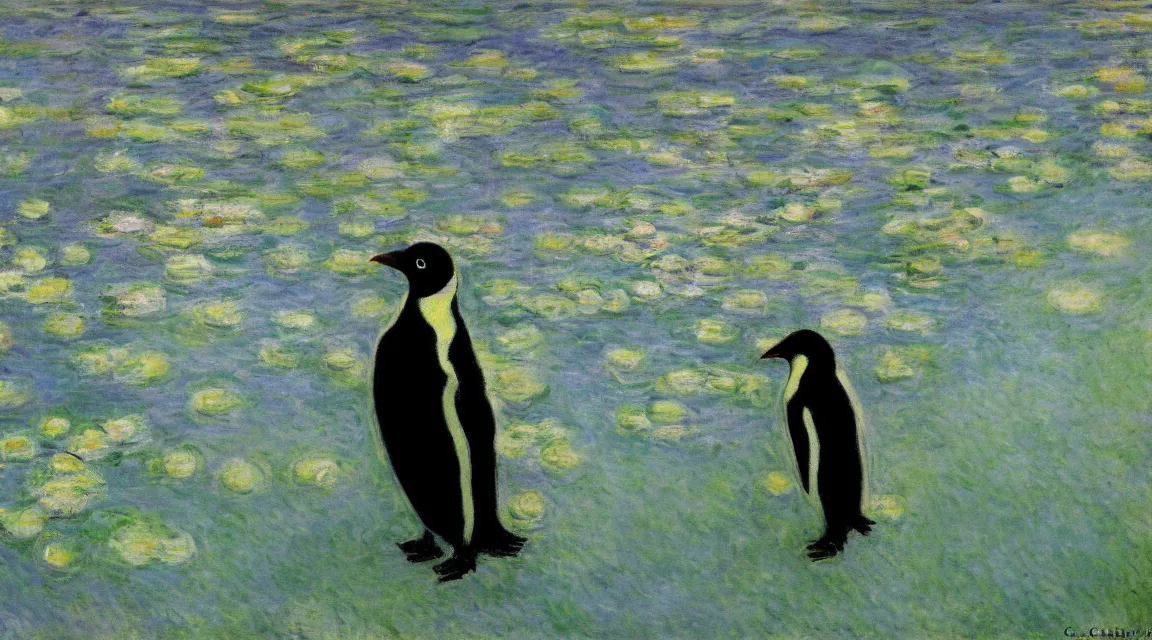 Prompt: Linux Tux penguin wallpaper painted by Claude Monet