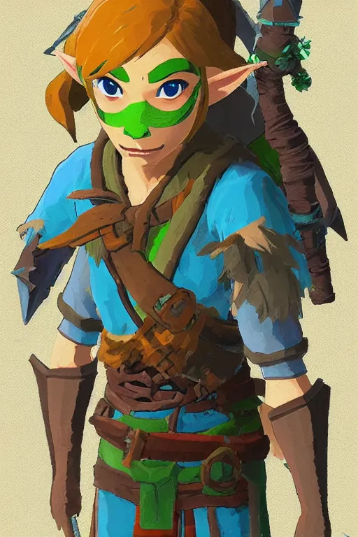 Image similar to an in game portrait of stink the weakling from the legend of zelda breath of the wild, breath of the wild art style.