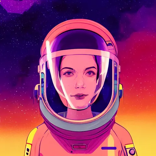 Image similar to fearless bipoc astronaut woman floating in orbit around a colorful exploding nebula, reflections of space beauty in her helmet visor, ambient lighting, 4 k, lois van baarle, ilya kuvshinov, rossdraws, jung gi kim, artstation