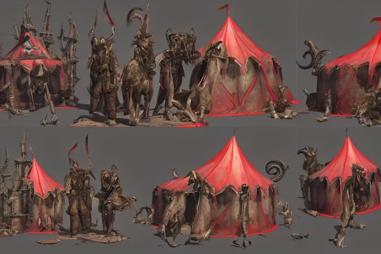 Image similar to 3d sculpt of a huge dark fantasy gothic circus tent, artstaton, League of Legends, red dead redemption2, overwatch, digital illustration