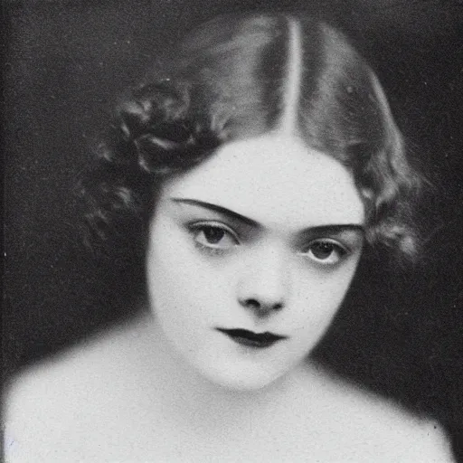 Image similar to headshot edwardian photograph of elle fanning, 1 9 2 0 s film actress, realistic face, 1 9 1 0 s, grainy, victorian, detailed, soft blur