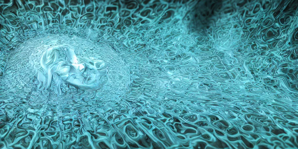 Prompt: centred image of a liquid intricate sculpture by machine learning design structure hq, holographycs machine learning human deep web, realistic color palette ; cyberspace reality, 8 k render cinema 4 d super resolution photo, moovie frame hd 8 k, upscale detailed photo, 3 d art, hyperrealism, volumetric light and texture artstation