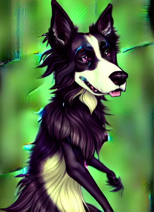 Prompt: wide angle beautiful full body portrait of a cute male anthropomorphic anthro border collie fursona posing in front of a park, character design by charlie bowater, henry asencio, and ross tran, furry art, furaffinity, beautiful, glamor pose, detailed, aesthetic, trending on artstation