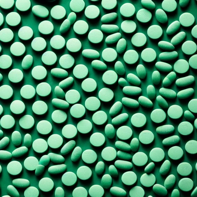 Prompt: 8 k high quality photograph of a small pile of viagra pills, view from the side. background chroma key green