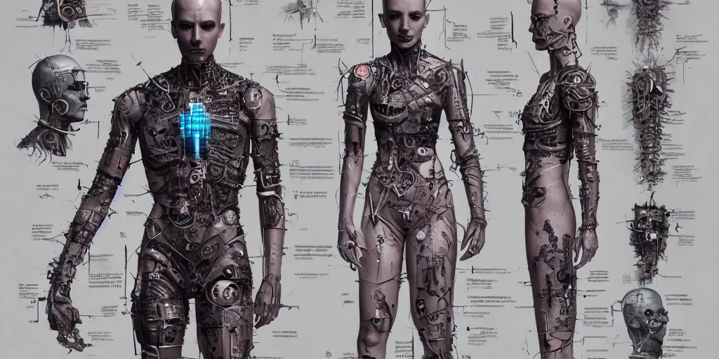 Image similar to four arms futuristic distopic detroy cyberpunk hellraiser tattoo cyborg clean design by apple , character sheet, Moebius, Greg Rutkowski, Zabrocki, Karlkka, Jayison Devadas, Phuoc Quan, trending on Artstation, 8K, ultra wide angle, zenith view, pincushion lens effect.